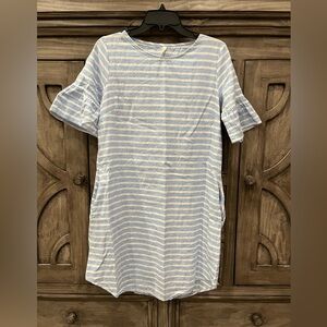 EUC Women’s LOVE IN Striped Blue and White Bell Sleeve Dress (Small)